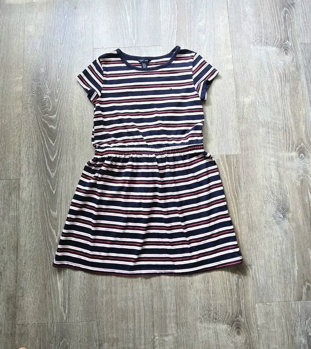 Tommy Hilfiger Girl Kids Striped Blue/Red Dress Size M (8-10)